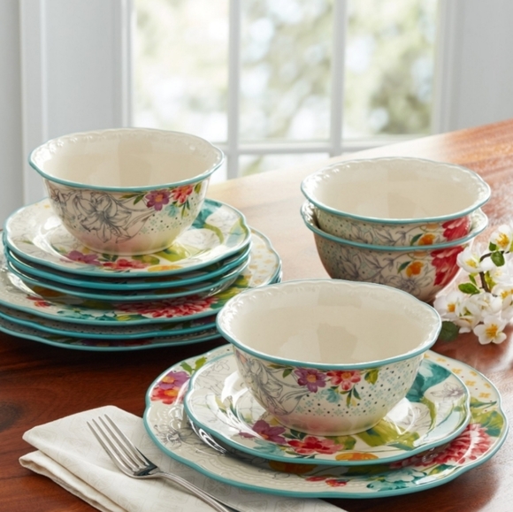 ❤️ New Pioneer Woman Blooming Bouquet 12 Piece Dinnerware Set - Picture 1 of 7